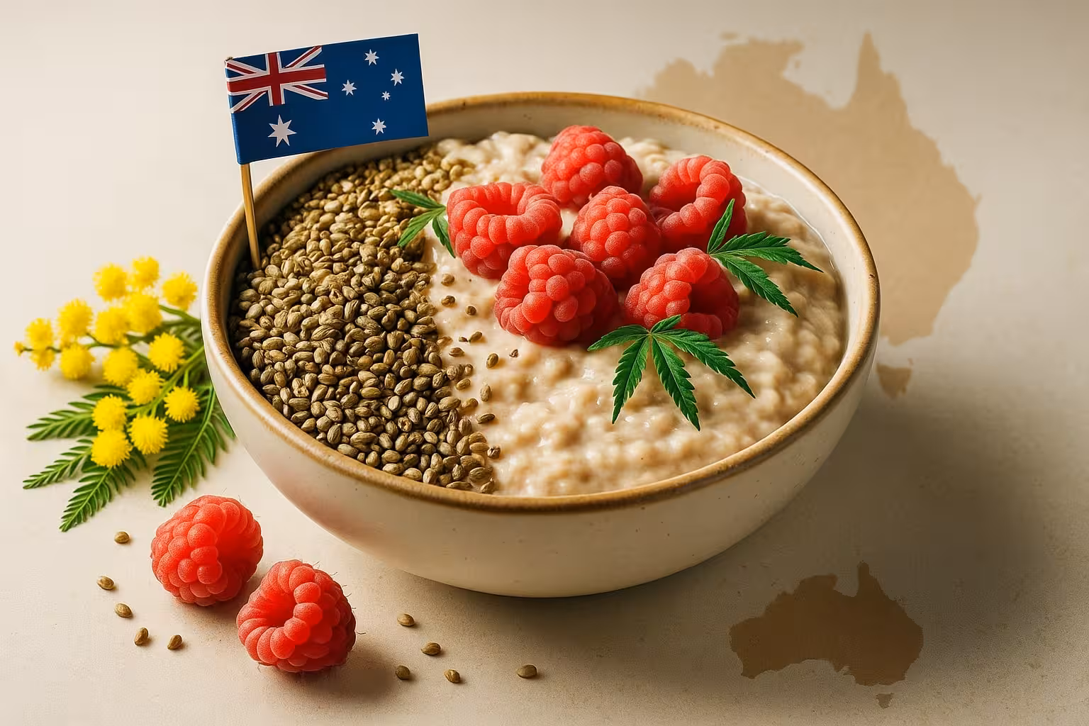 Healthy Aussie breakfast with hemp seeds and fruit – nutrient-rich, plant-based goodness