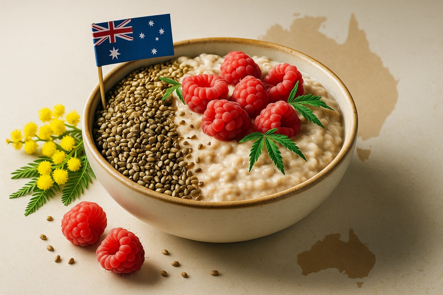 Healthy Aussie breakfast with hemp seeds and fruit – nutrient-rich, plant-based goodness